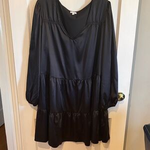Black Satin Long Sleeve Dress